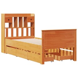 Lit bibliothèque sans matelas cire marron 100x200 cm pin massif 