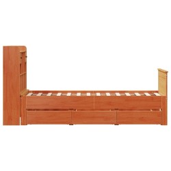 Lit bibliothèque sans matelas cire marron 100x200 cm pin massif 