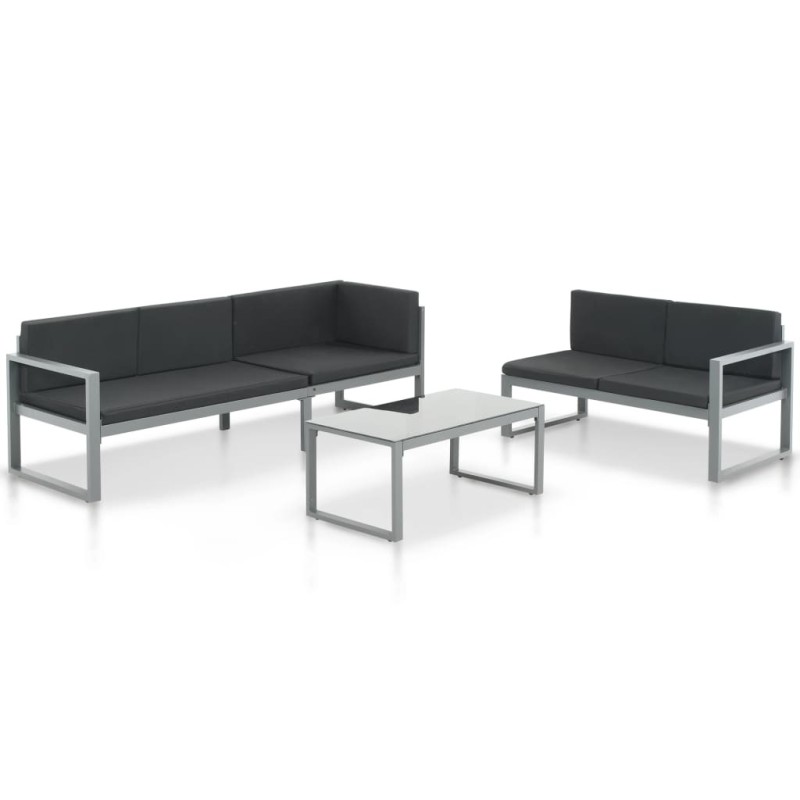 Salon de jardin 3 pcs et coussins Aluminium Noir 