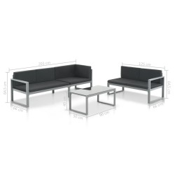 Salon de jardin 3 pcs et coussins Aluminium Noir 