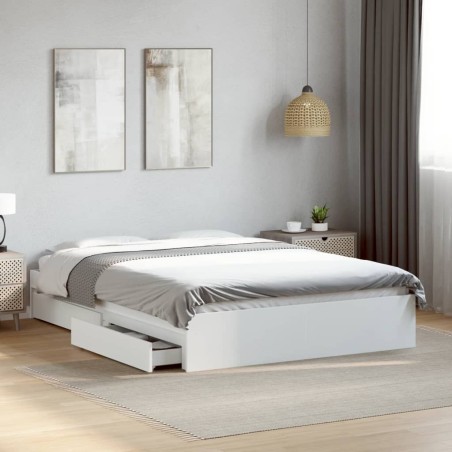 Cadre de lit avec tiroirs sans matelas blanc 120x200 cm 