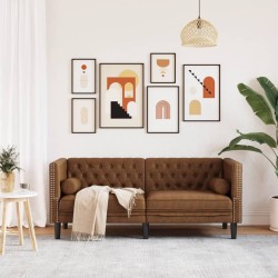 Canapé Chesterfield avec traversins 2 places similicuir daim 