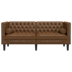 Canapé Chesterfield avec traversins 2 places similicuir daim 