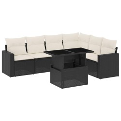 Salon de jardin 7 pcs avec coussins noir résine tressée 