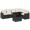 Salon de jardin 7 pcs avec coussins noir résine tressée 