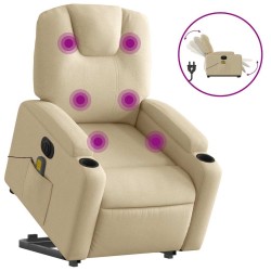 Fauteuil inclinable de massage électrique Crème Tissu 