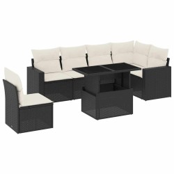 Salon de jardin 7 pcs avec coussins noir résine tressée 
