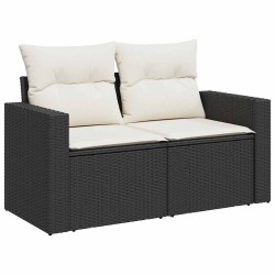 Salon de jardin 7 pcs avec coussins noir résine tressée 