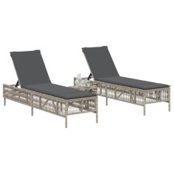 Chaises longues avec coussins lot de 2 gris résine tressée 