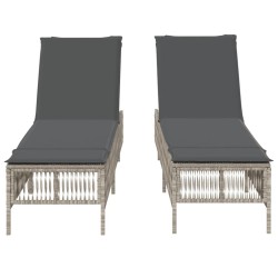 Chaises longues avec coussins lot de 2 gris résine tressée 