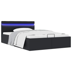 Cadre de lit à rangement hydraulique sans matelas avec LED noir  