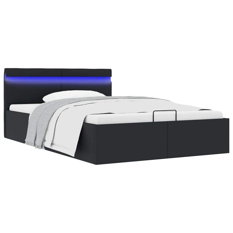 Cadre de lit à rangement hydraulique sans matelas avec LED noir  