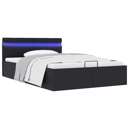 Cadre de lit à rangement hydraulique sans matelas avec LED noir  