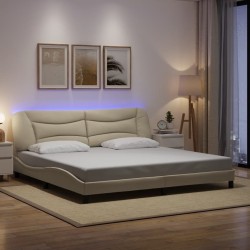 Cadre de lit avec lumières LED crème 200x200 cm tissu 
