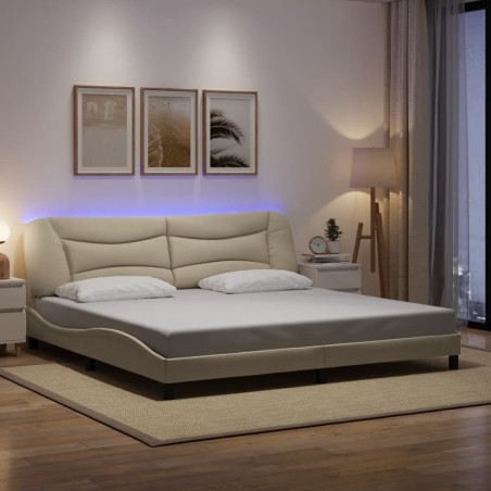 Cadre de lit avec lumières LED crème 200x200 cm tissu 