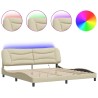 Cadre de lit avec lumières LED crème 200x200 cm tissu 