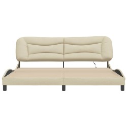 Cadre de lit avec lumières LED crème 200x200 cm tissu 