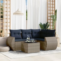 Salon de jardin 5 pcs avec coussins gris résine tressée 