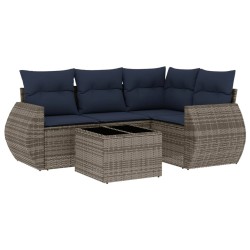 Salon de jardin 5 pcs avec coussins gris résine tressée 