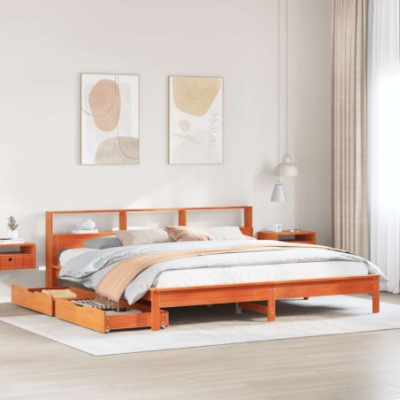 Lit bibliothèque sans matelas cire marron 180x200 cm pin massif 