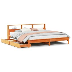 Lit bibliothèque sans matelas cire marron 180x200 cm pin massif 