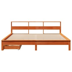 Lit bibliothèque sans matelas cire marron 180x200 cm pin massif 