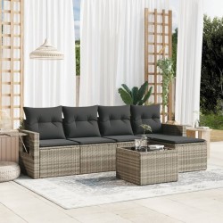 Salon de jardin 6 pcs avec coussins gris clair résine tressée 