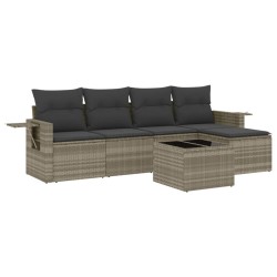 Salon de jardin 6 pcs avec coussins gris clair résine tressée 