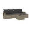 Salon de jardin 6 pcs avec coussins gris clair résine tressée 