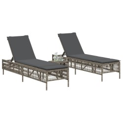 Chaises longues avec coussins lot de 2 gris résine tressée 