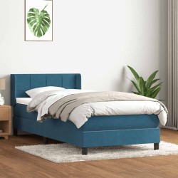 Sommier à lattes de lit et matelas bleu foncé 90x220 cm velours 