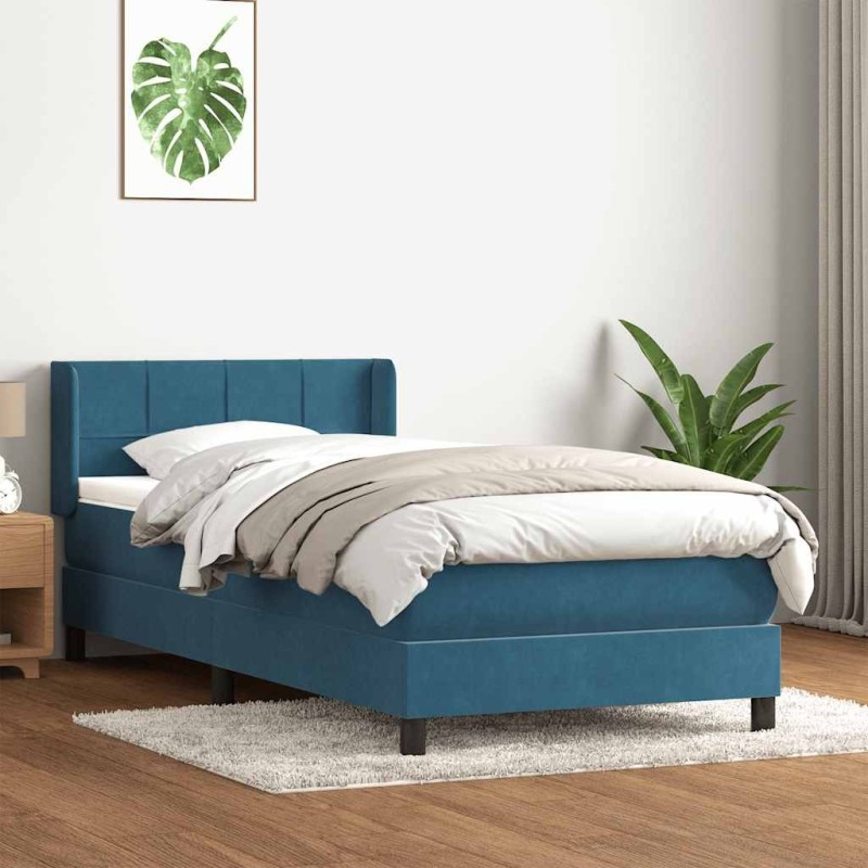 Sommier à lattes de lit et matelas bleu foncé 90x220 cm velours 