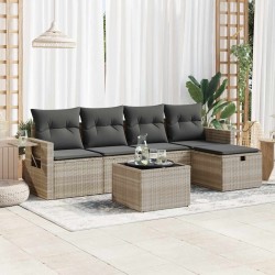 Salon de jardin 6 pcs avec coussins gris clair résine tressée 