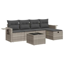 Salon de jardin 6 pcs avec coussins gris clair résine tressée 