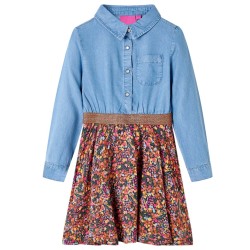 Robe pour enfants à manches longues bleu marine et bleu denim 140 
