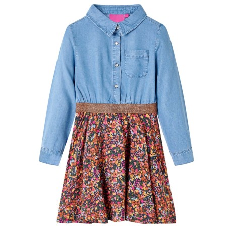 Robe pour enfants à manches longues bleu marine et bleu denim 140 