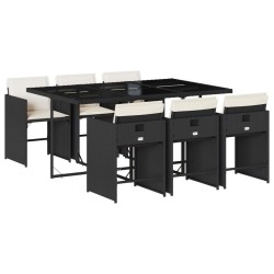 Ensemble à manger de jardin coussins 7pcs Noir Résine tressée 