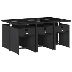 Ensemble à manger de jardin coussins 7pcs Noir Résine tressée 