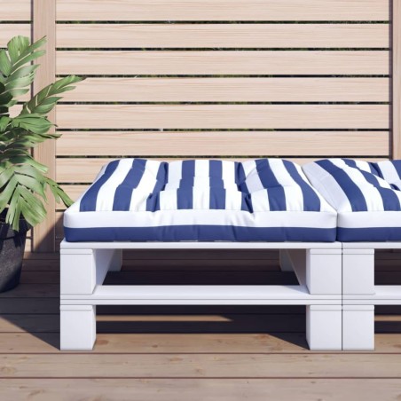 Coussin de palette rayures bleues et blanches 80x80x12 cm tissu 
