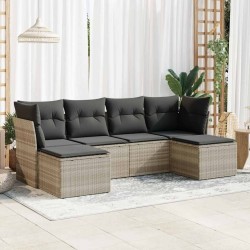 Salon de jardin 6 pcs avec coussins gris clair résine tressée 