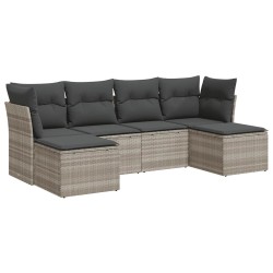 Salon de jardin 6 pcs avec coussins gris clair résine tressée 