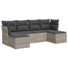 Salon de jardin 6 pcs avec coussins gris clair résine tressée 