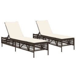 Chaises longues avec coussins lot de 2 marron résine tressée 