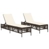 Chaises longues avec coussins lot de 2 marron résine tressée 