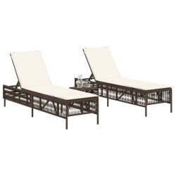 Chaises longues avec coussins lot de 2 marron résine tressée 