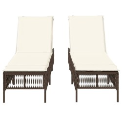 Chaises longues avec coussins lot de 2 marron résine tressée 