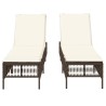 Chaises longues avec coussins lot de 2 marron résine tressée 