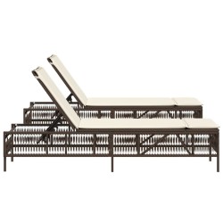 Chaises longues avec coussins lot de 2 marron résine tressée 