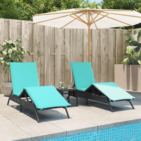 Chaises longues lot de 2 avec table noir résine tressée 