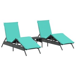 Chaises longues lot de 2 avec table noir résine tressée 